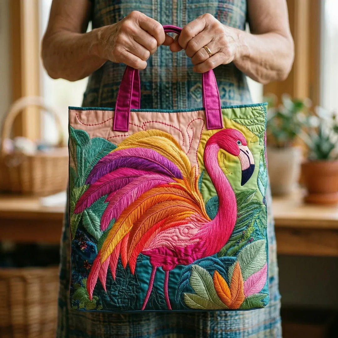 Sac cabas matelassé - Flamant arc-en-ciel