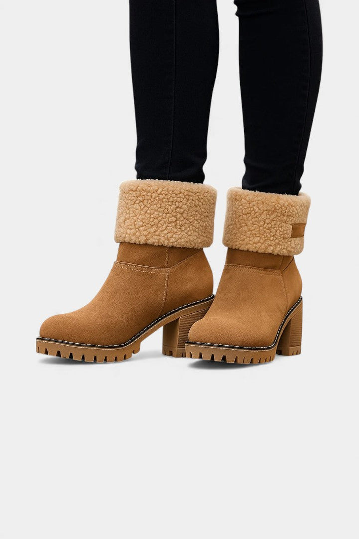 Luise - Bottines à Talon Bloc et Bordure en Fausse Fourrure