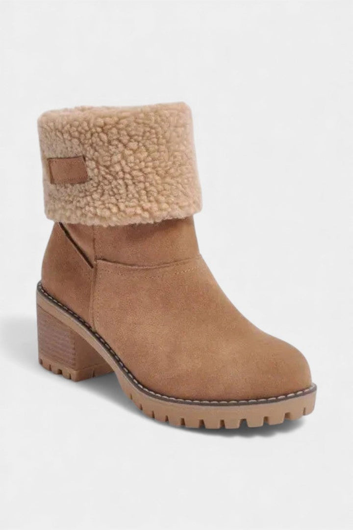 Luise - Bottines à Talon Bloc et Bordure en Fausse Fourrure