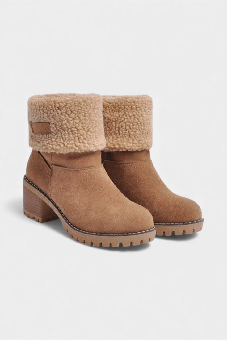 Luise - Bottines à Talon Bloc et Bordure en Fausse Fourrure