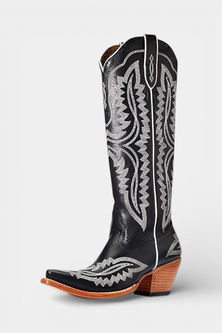 Zélie - Bottines à Bout Pointu Broderies Rétro Western