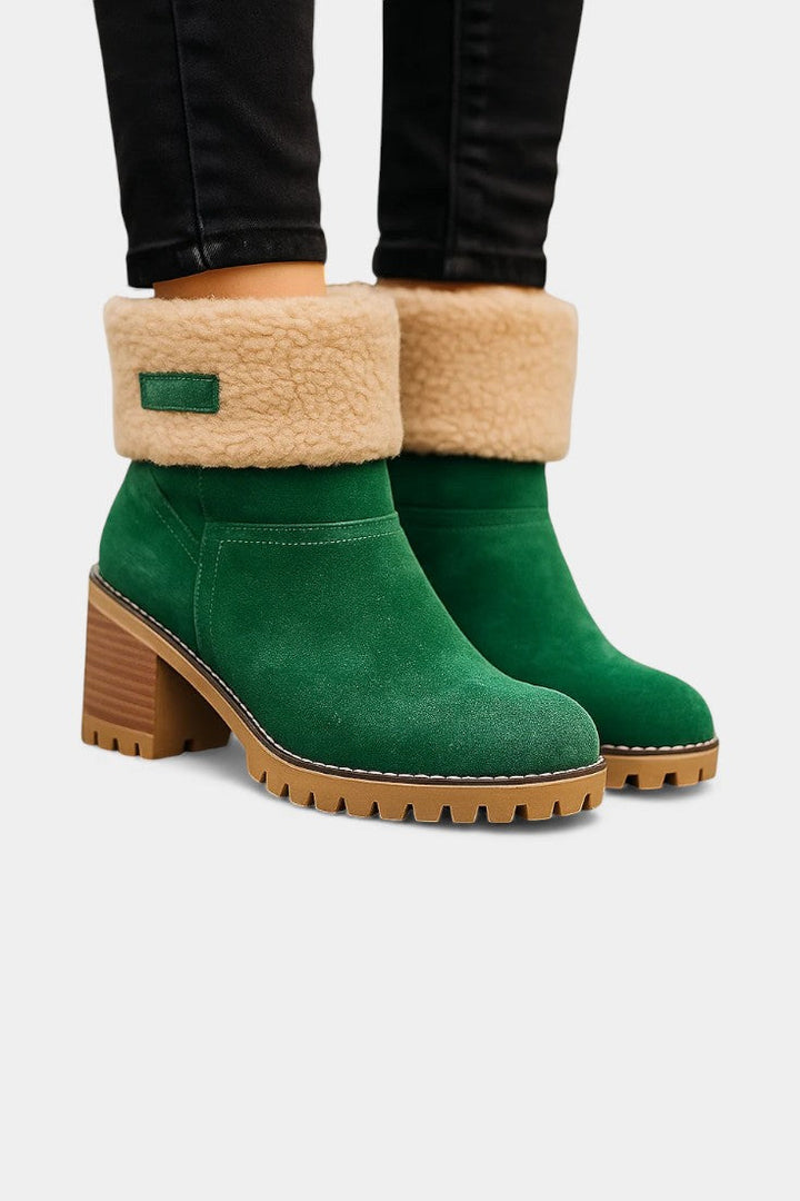 Luise - Bottines à Talon Bloc et Bordure en Fausse Fourrure