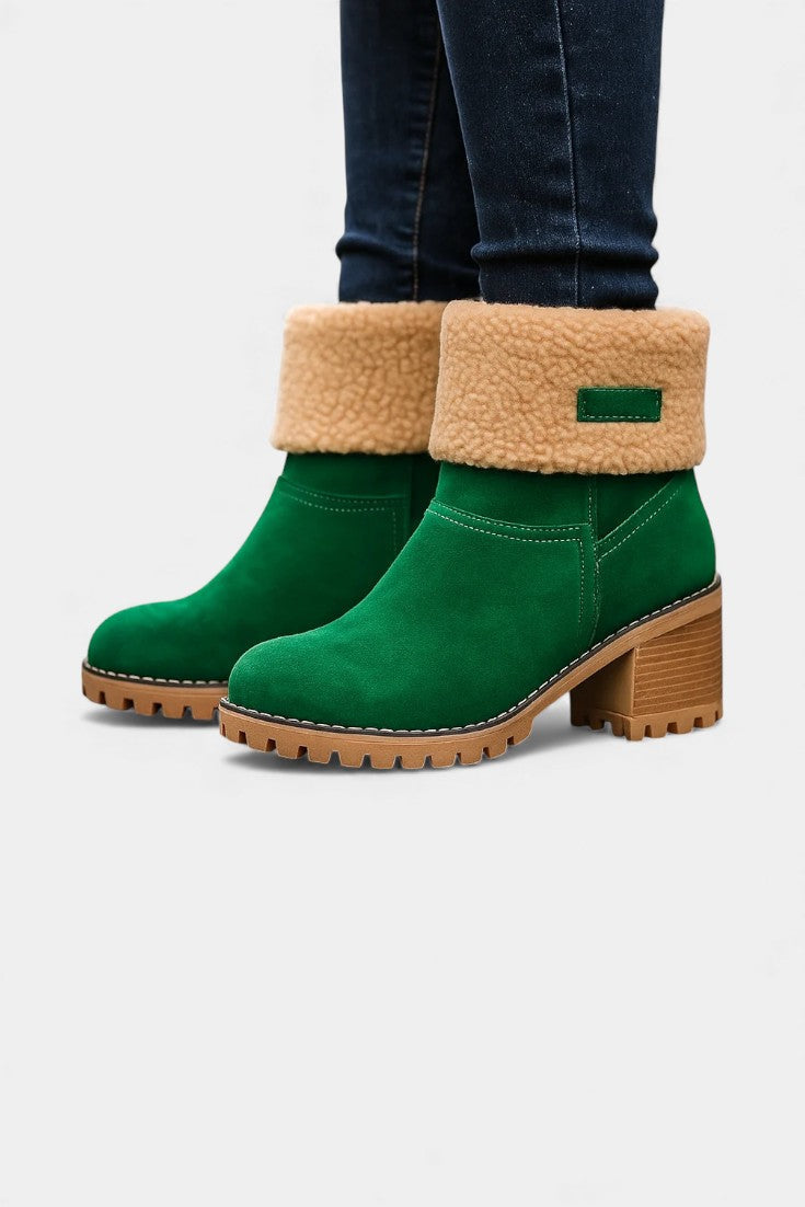 Luise - Bottines à Talon Bloc et Bordure en Fausse Fourrure