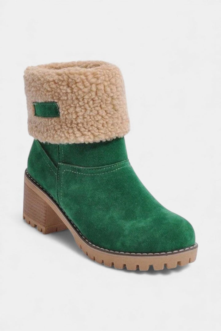 Luise - Bottines à Talon Bloc et Bordure en Fausse Fourrure