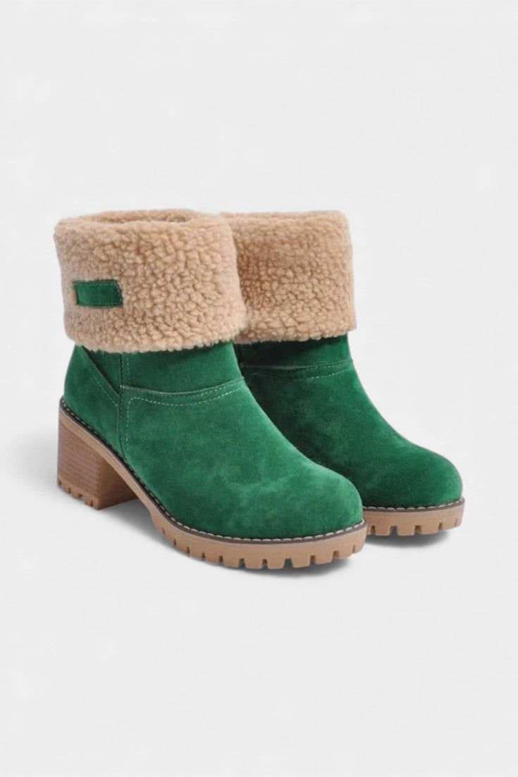 Luise - Bottines à Talon Bloc et Bordure en Fausse Fourrure