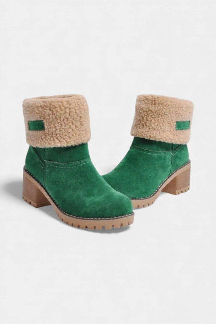 Luise - Bottines à Talon Bloc et Bordure en Fausse Fourrure