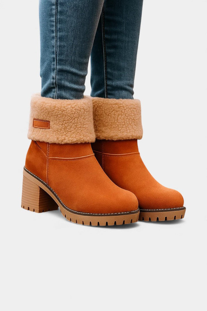 Luise - Bottines à Talon Bloc et Bordure en Fausse Fourrure