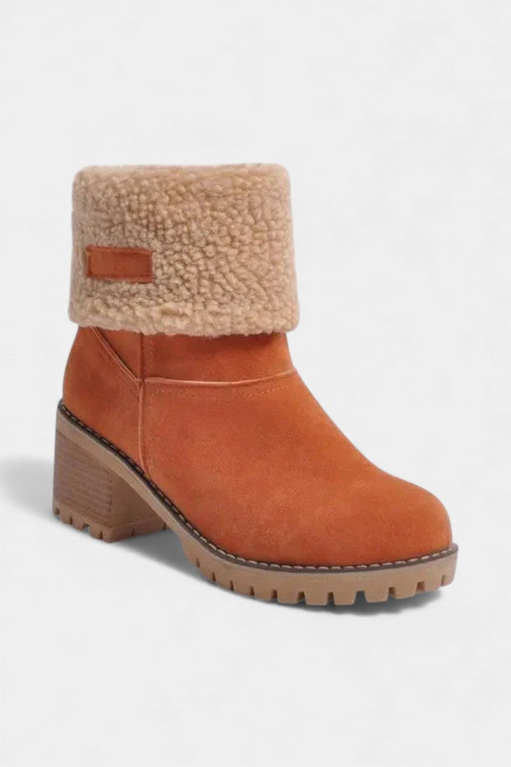 Luise - Bottines à Talon Bloc et Bordure en Fausse Fourrure