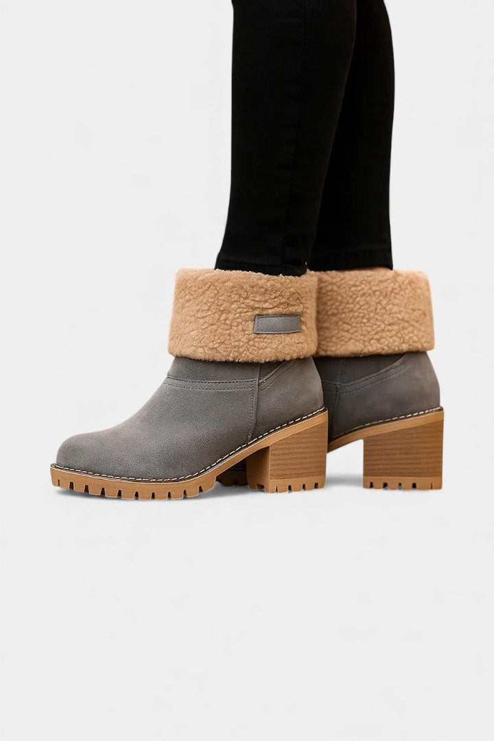 Luise - Bottines à Talon Bloc et Bordure en Fausse Fourrure