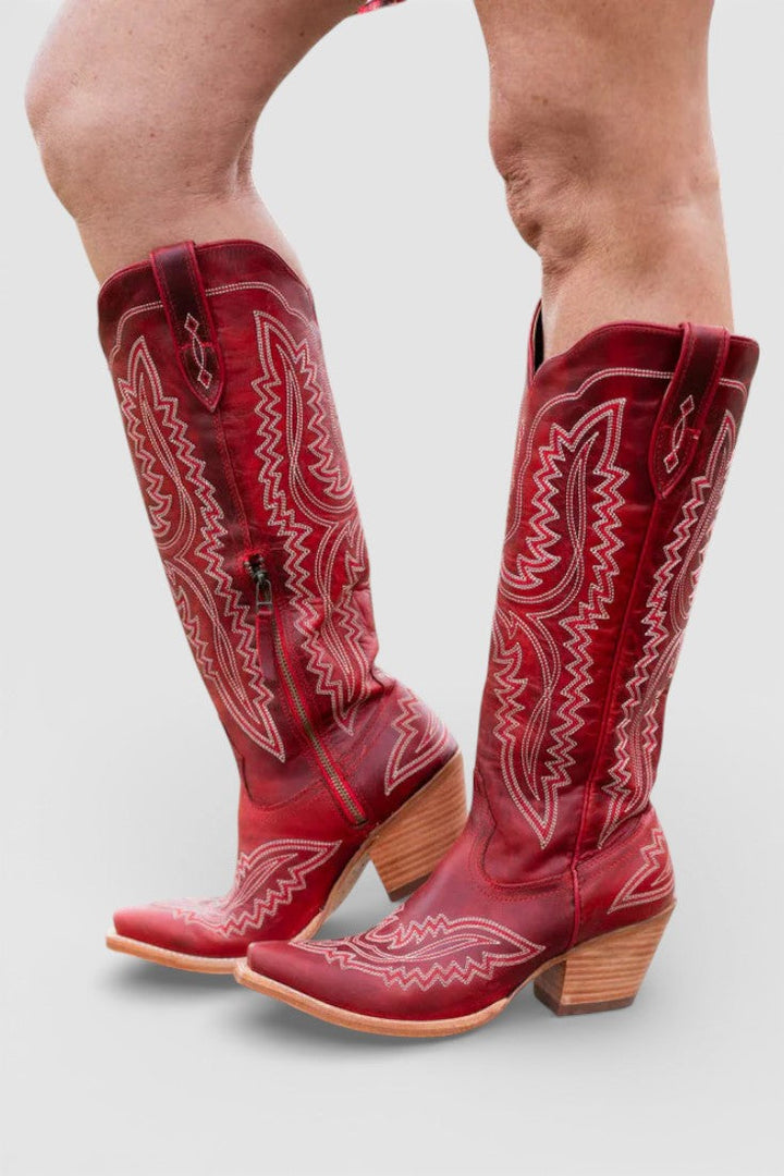 Zélie - Bottines à Bout Pointu Broderies Rétro Western