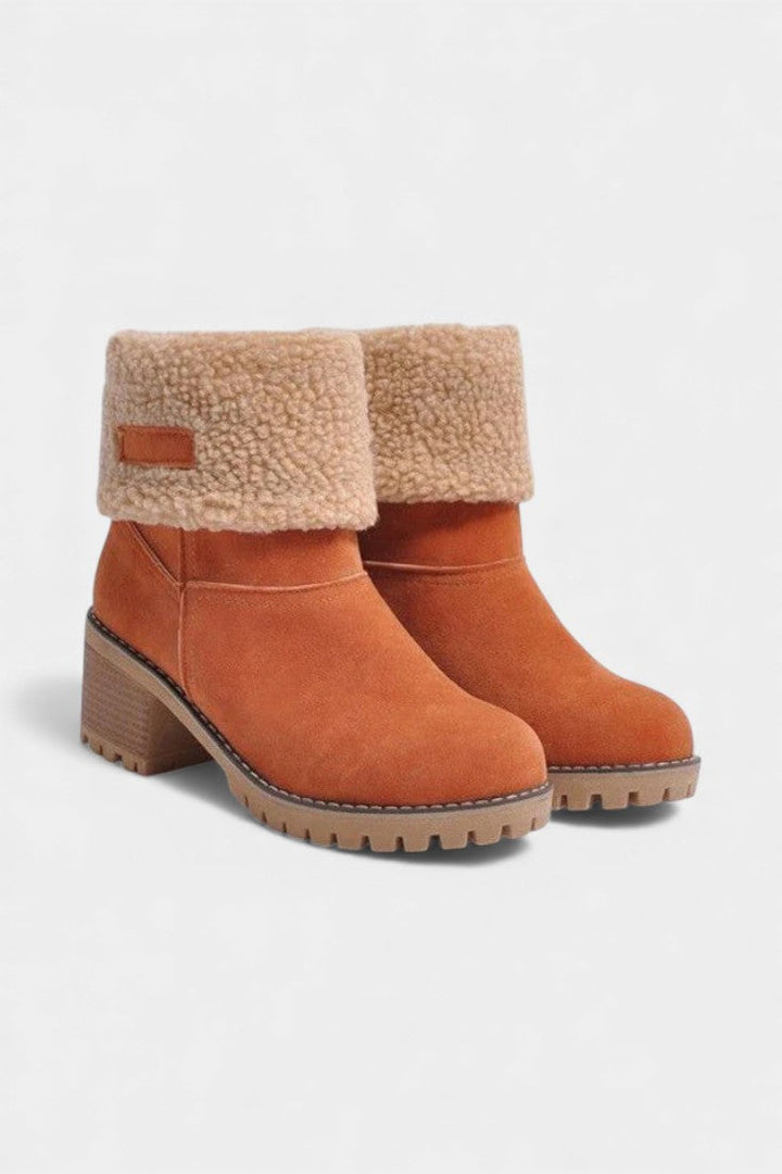 Luise - Bottines à Talon Bloc et Bordure en Fausse Fourrure