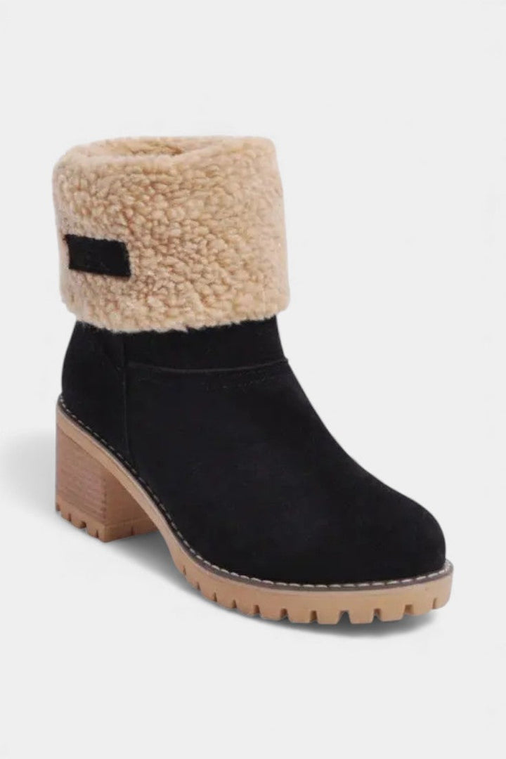 Luise - Bottines à Talon Bloc et Bordure en Fausse Fourrure