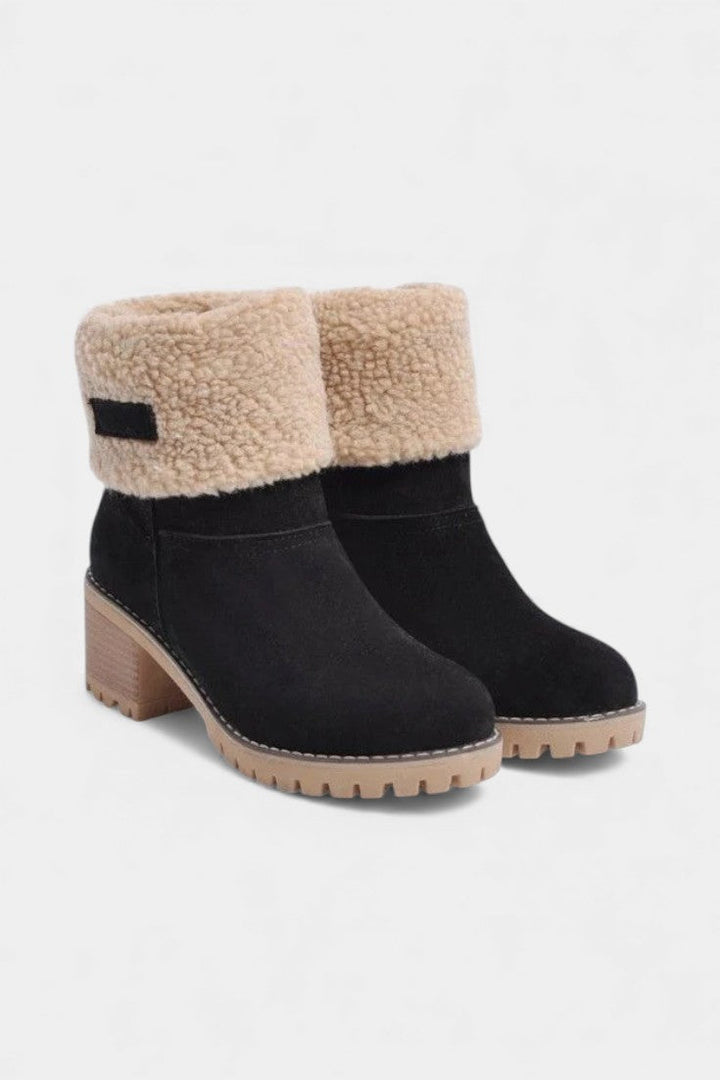 Luise - Bottines à Talon Bloc et Bordure en Fausse Fourrure