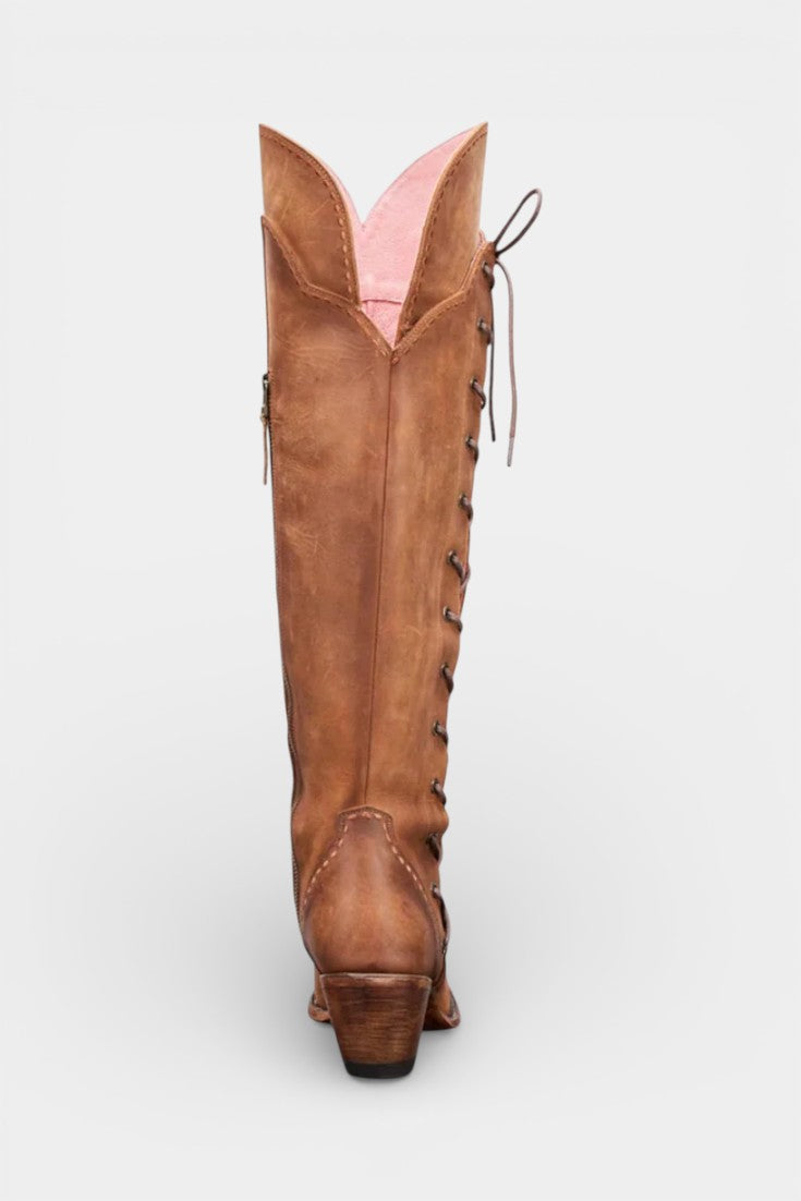 Antonine - Bottes Western Vintage à Lacets et Broderies