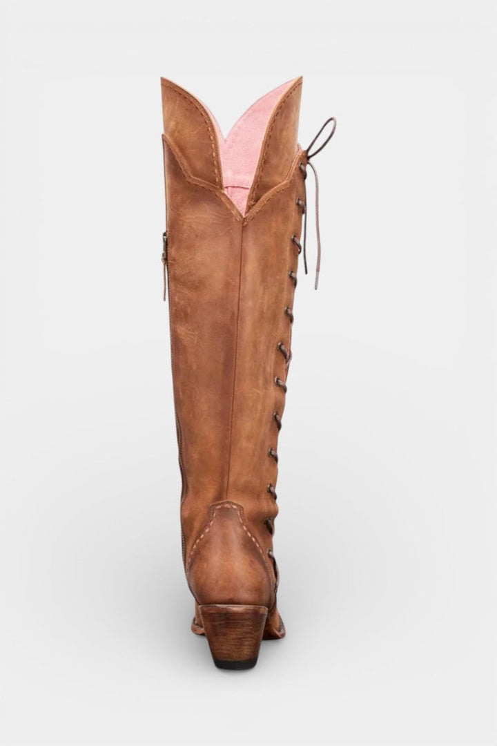 Antonine - Bottes Western Vintage à Lacets et Broderies