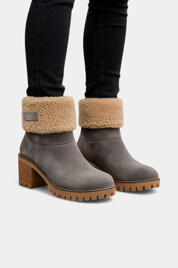 Luise - Bottines à Talon Bloc et Bordure en Fausse Fourrure