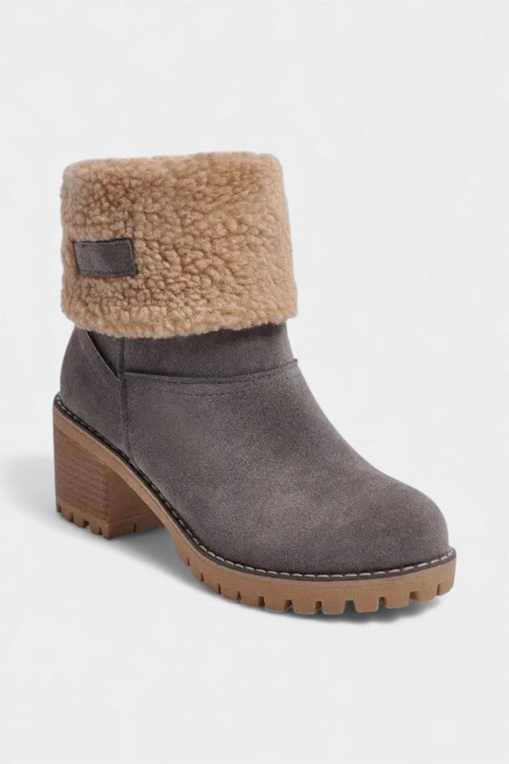 Luise - Bottines à Talon Bloc et Bordure en Fausse Fourrure