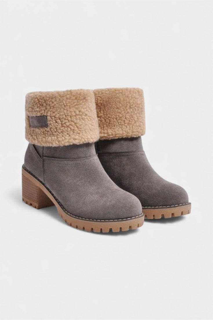Luise - Bottines à Talon Bloc et Bordure en Fausse Fourrure