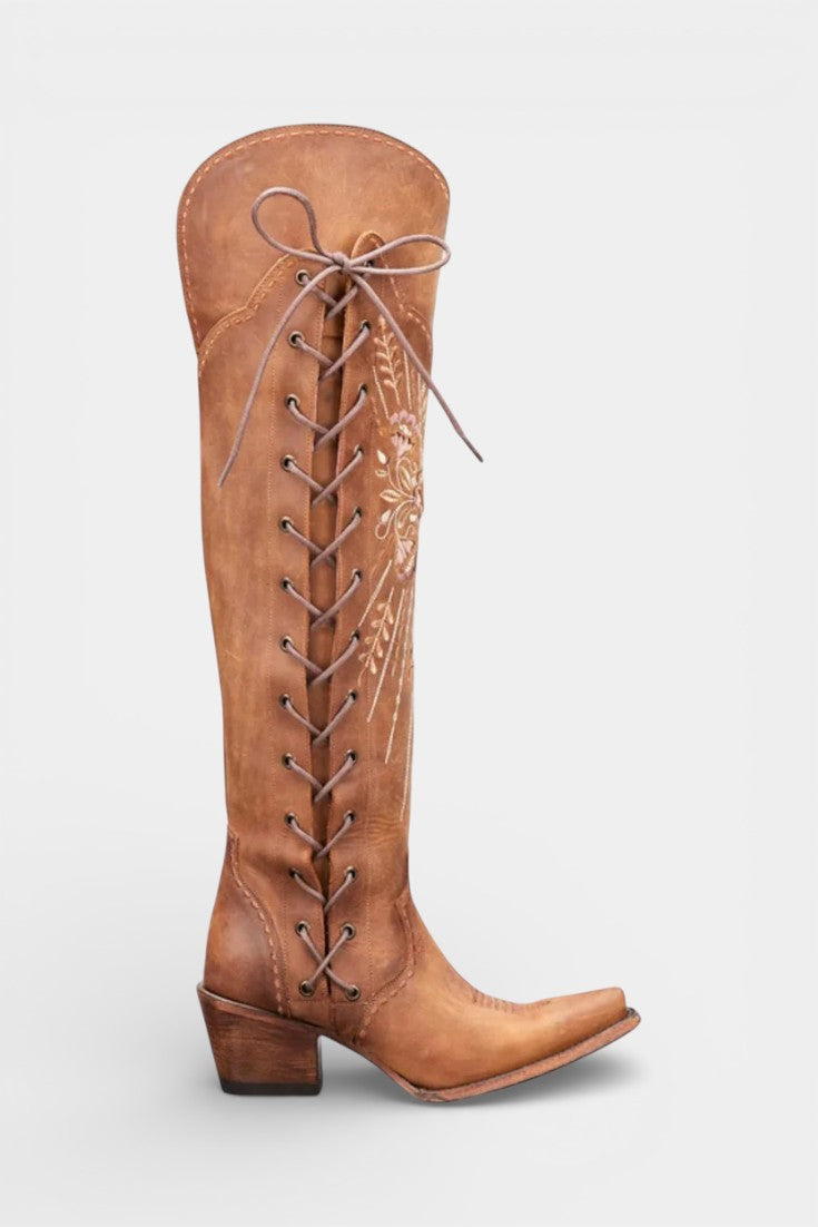 Antonine - Bottes Western Vintage à Lacets et Broderies
