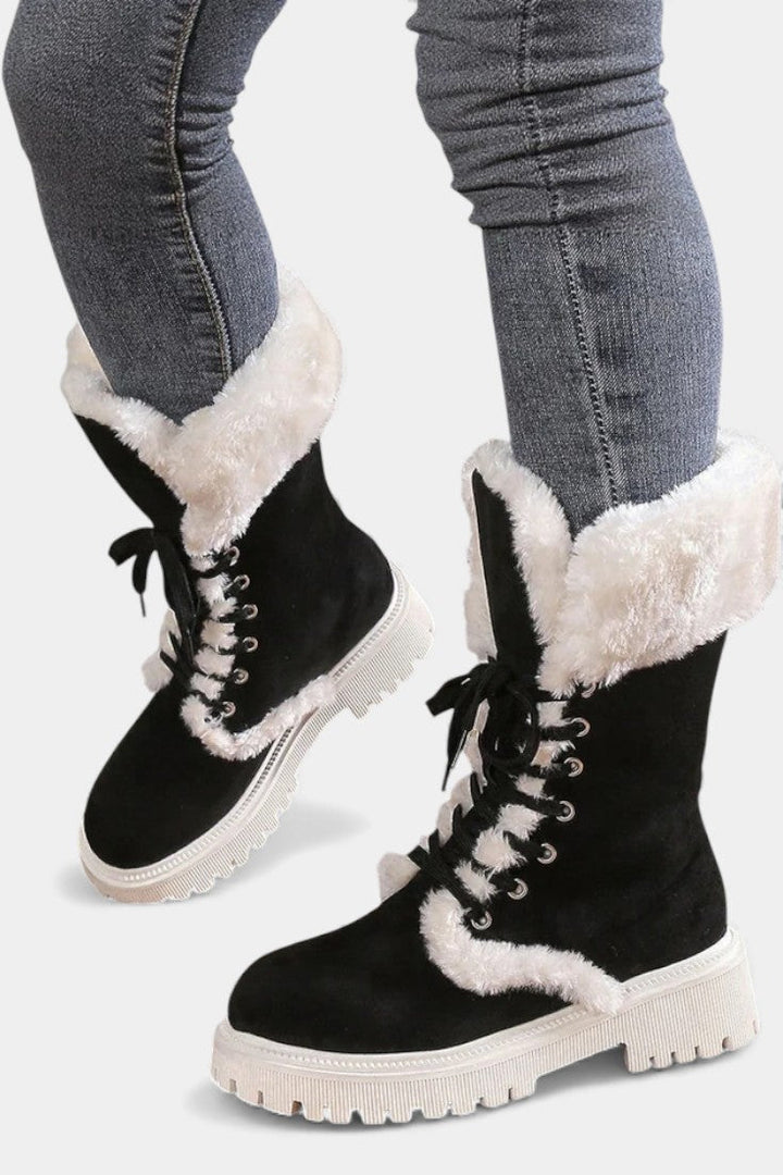 Léonce - Bottes Mi-Mollet à Lacets et Fourrure Synthétique
