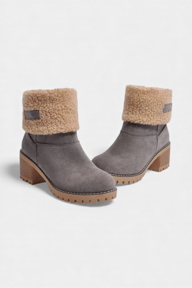 Luise - Bottines à Talon Bloc et Bordure en Fausse Fourrure