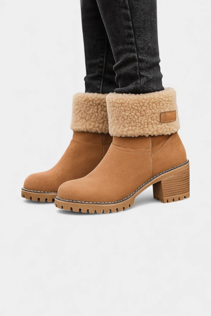 Luise - Bottines à Talon Bloc et Bordure en Fausse Fourrure