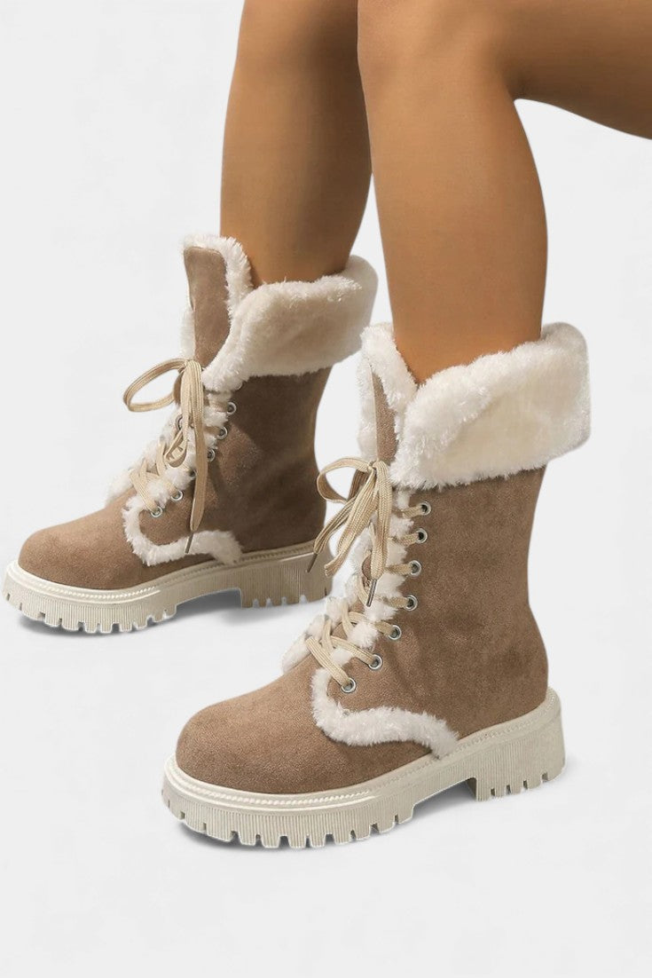 Léonce - Bottes Mi-Mollet à Lacets et Fourrure Synthétique