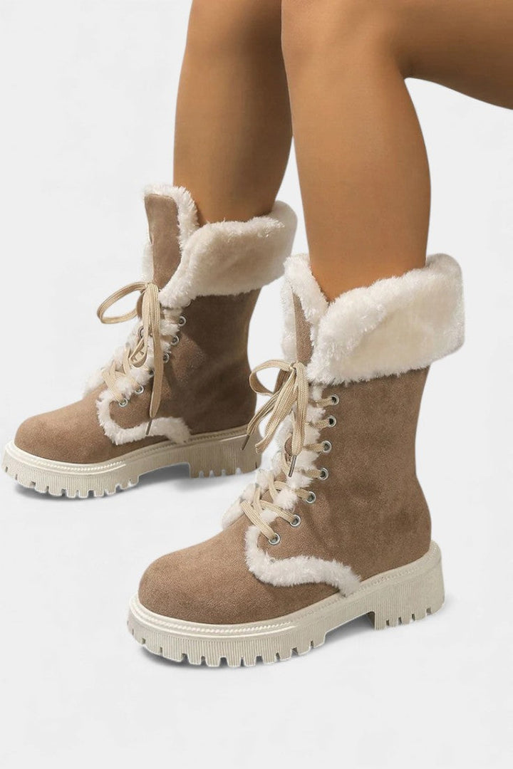 Léonce - Bottes Mi-Mollet à Lacets et Fourrure Synthétique
