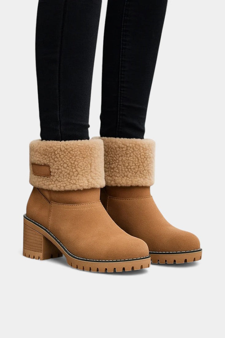 Luise - Bottines à Talon Bloc et Bordure en Fausse Fourrure