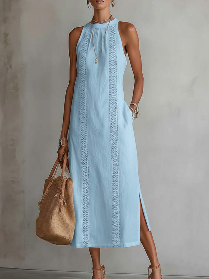 Jimena - Robe Midi en Lin avec Col Mao