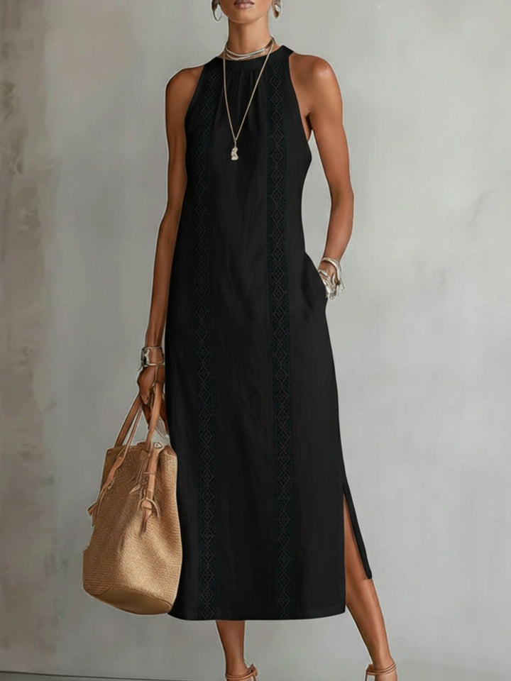 Jimena - Robe Midi en Lin avec Col Mao