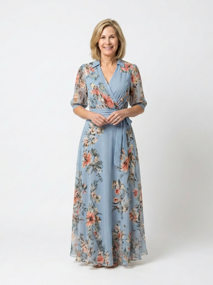 Elowen | Robe maxi portefeuille à col en V à motif floral