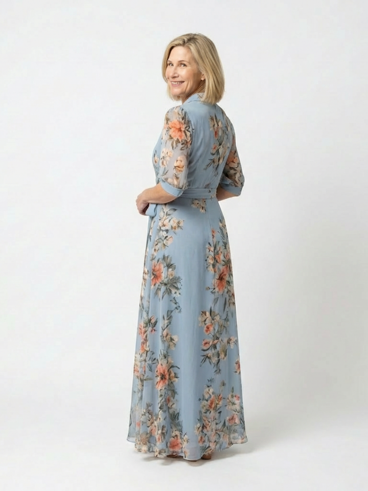 Elowen | Robe maxi portefeuille à col en V à motif floral
