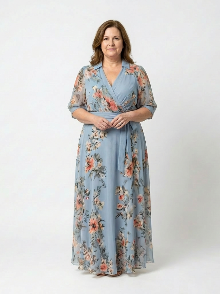 Elowen | Robe maxi portefeuille à col en V à motif floral