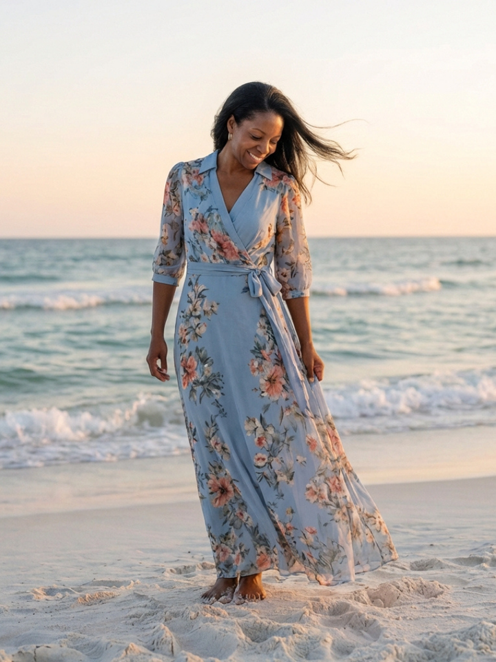 Elowen | Robe maxi portefeuille à col en V à motif floral